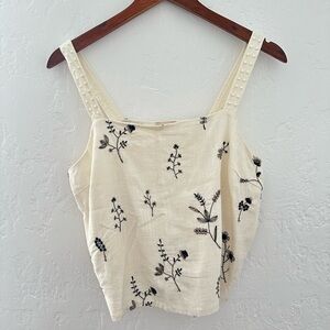 Elite Tahari Linen blend embroidered cream tank top